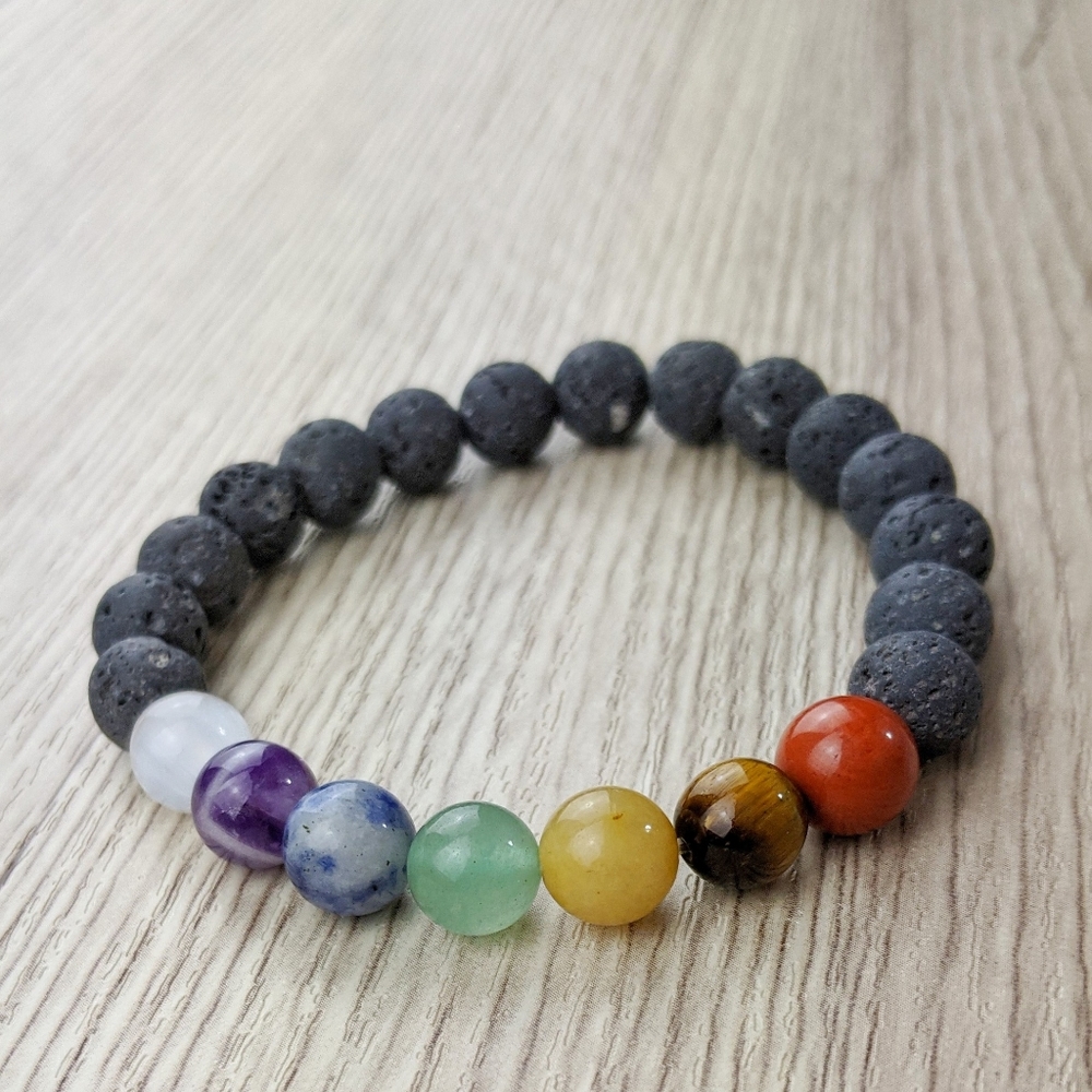 7 Chakras 8mm Natural Gemstone Lava Bead Handmade Stretch Bracelet